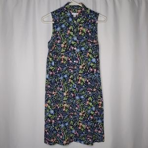 J Jill Sleeveless Shirt Dress XS Blue Green Pink Floral Button Collar Pockets